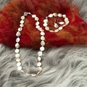 River Button pearl earrings necklace bracelet set